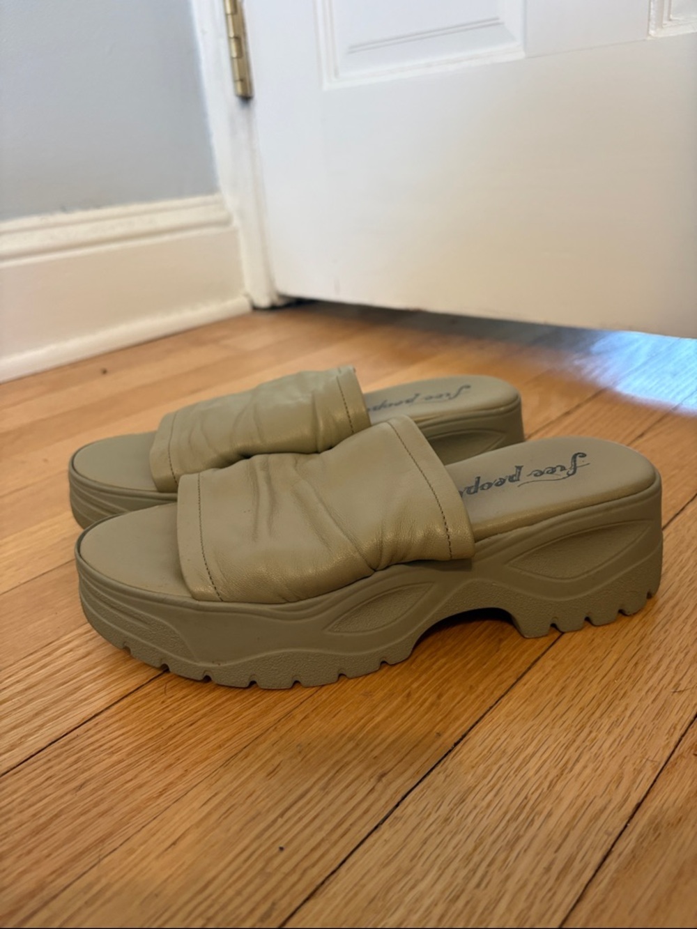 Free People Olive Green Padded Platform Slide Clogs